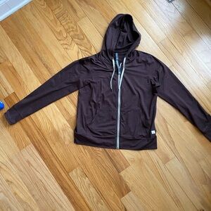 Vuori women’s Raisin colored Hoodie with Cream Drawstrings